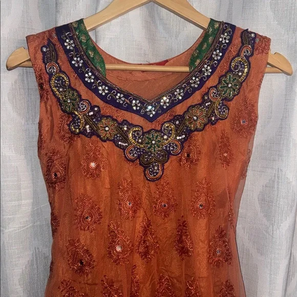 Span Ethnic Dress Orange Purple Green Size L - Picture 2 of 8